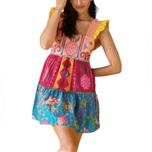 FARM Rio Color Blocked Tropical Embroidered Mini Dress S Like New Pineapples - Picture 3 of 8